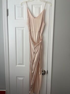Blush Satin Maxi Slip Dress with Side Knot